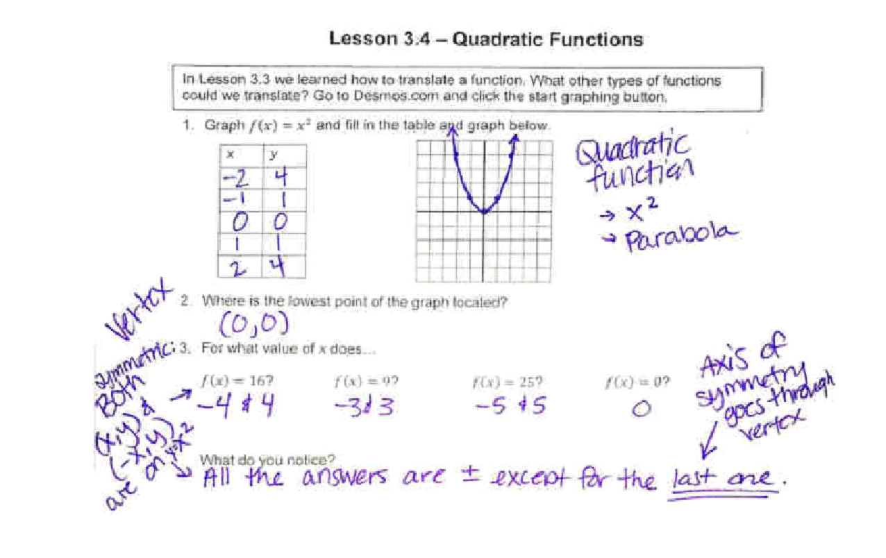 math medic a2 lesson 1.5 homework answer key