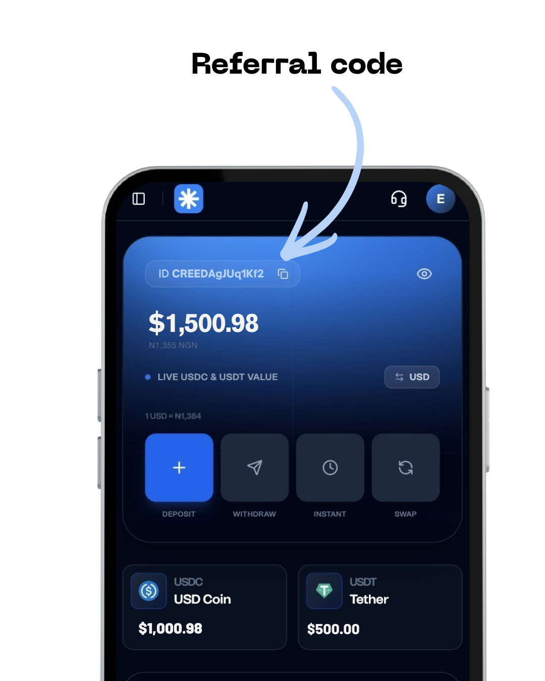 Your creedpayId is your unique code, and your referral code.