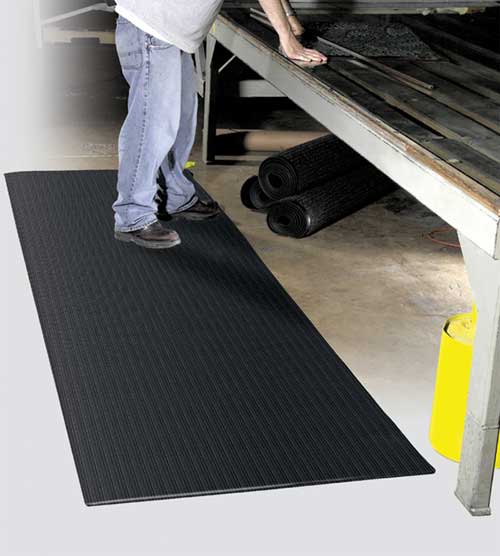 Anti-Fatigue Mat: 5' Long, 3' Wide, 7/8 Thick, CFR Rubber, Heavy-Duty