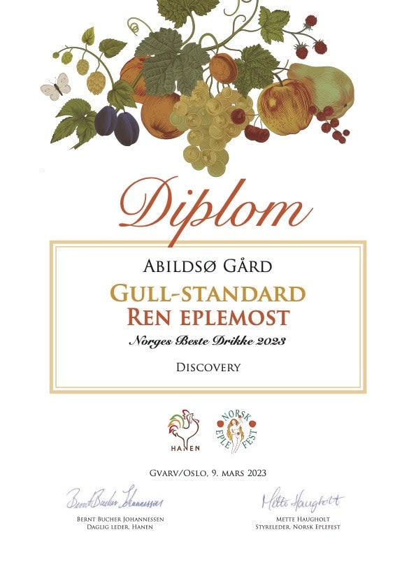 Bilde av diplom for Gull.