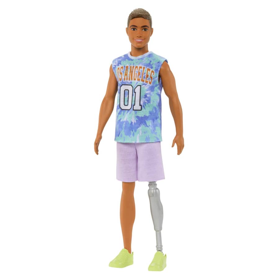 A Ken doll with a prosthetic leg, from the Mattel store website