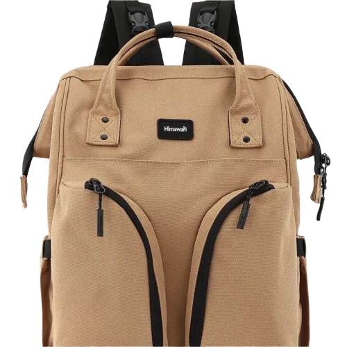 Stylish Himawari waterproof backpack with multilayer pockets, crafted from eco-friendly canvas, ideal for organized travel.