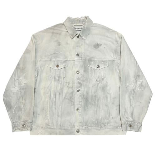 BALENCIAGA 2021SS DISTRESSED THRASH WHITE DENIM JACKET
