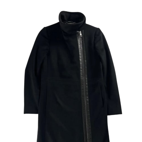 Gucci Black Leather Trimmed Asymmetric Zipper Coat FW 2001 - XS