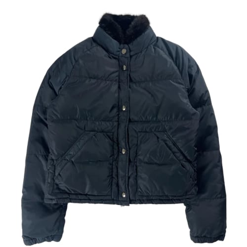 Prada Navy Crop Puffer Rhinestone Elbows Jacket FW 2004 - XS