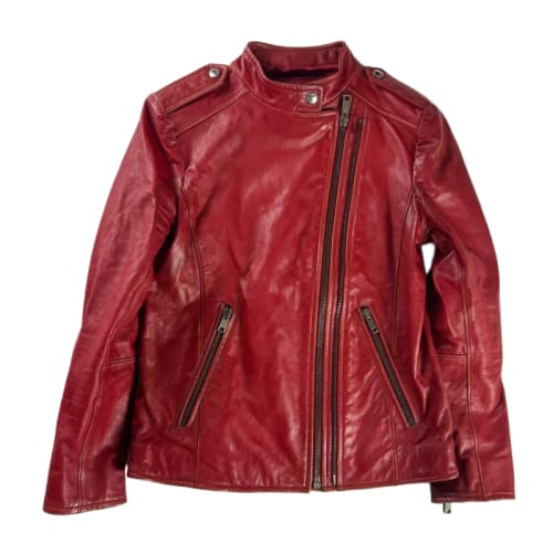 Prada Red Leather Perfecto Asymmetrical Moto Jacket - XS
