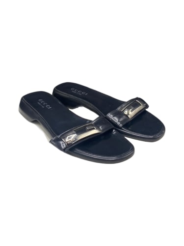 Black Leather Logo Sandals