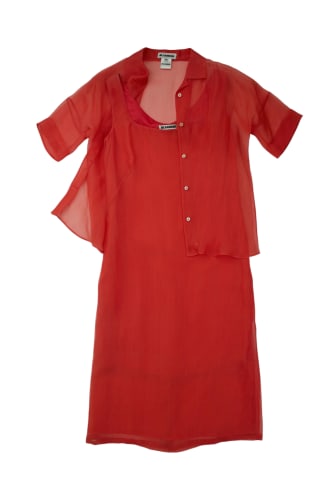 Silk Red Blouse and Dress Set