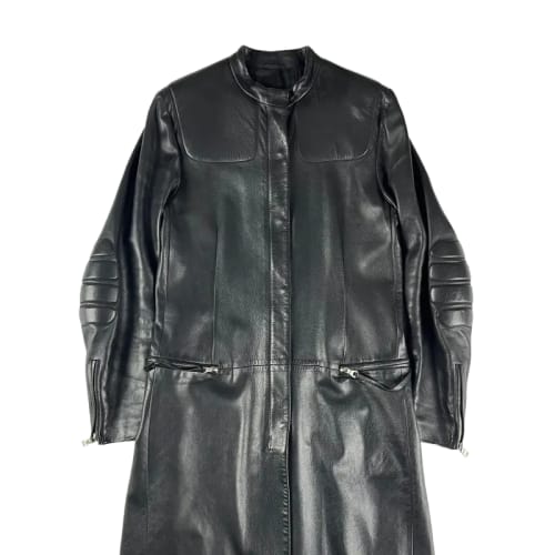 Prada Black Leather Padded Shoulder Coat FW 1999 - S