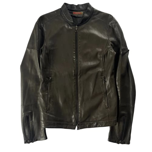 Prada Brown Leather Biker Jacket 2000s - XS