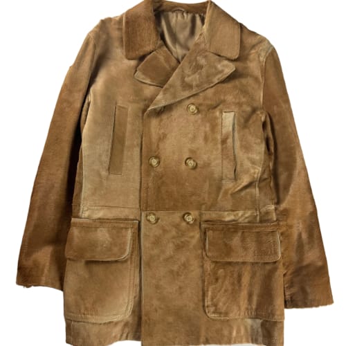 Prada Camel Tawny Double Breasted Pony Hair Leather Coat FW 1996 - M