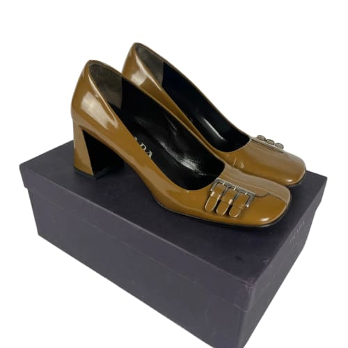 Prada Bright Leather Camel Heels 1990s - 37 IT/38 EU