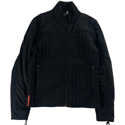Prada Linea Rossa Black Straight Quilted Nylon Zipper Jacket FW 2001 - XL