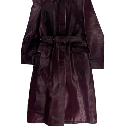 Prada Wine Bordeaux Leather Belted Pony Hair Leather Coat FW 2000 - XS