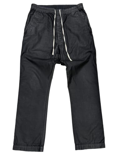 2000s Rick Owens black wax drop crotch drawstring pants
