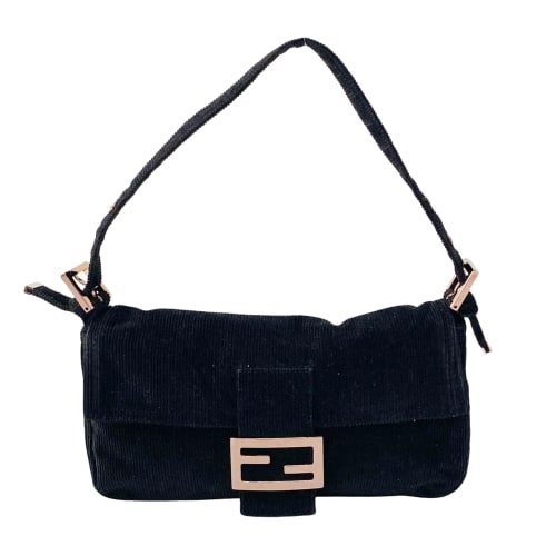 Baguette Black Corduroy Shoulder Bag