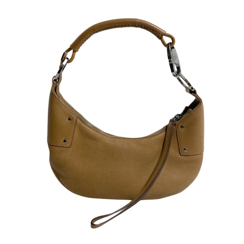 Caramel Brown Hobo Shoulder Bag with Studs and Long Stripe Detail