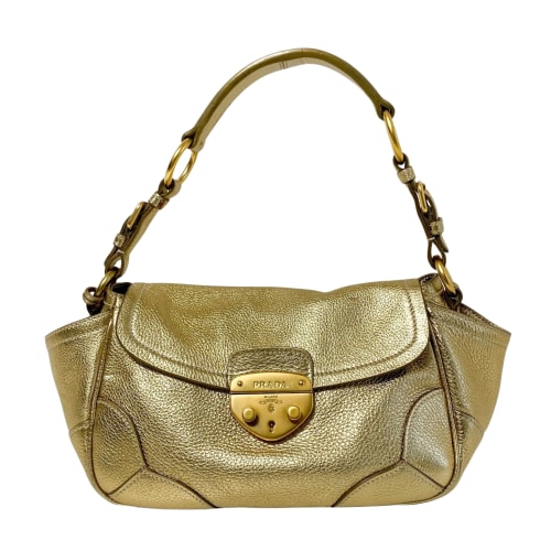 Metallic Gold Vitello Daino Flap Shoulder Bag