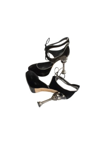 Miu Miu SS 2008 black velvet and crown jeweled heels