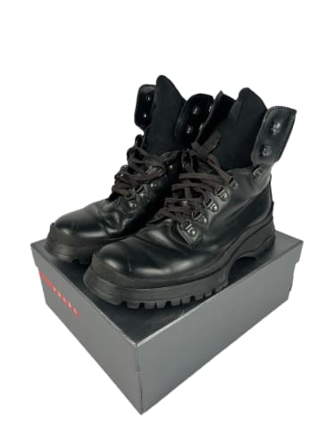 Prada Black Leather Combats High Boots FW 1999 - 41 EU