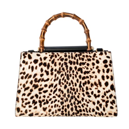 Nymphaea Leopard Calf Hair Bamboo Handle Bag