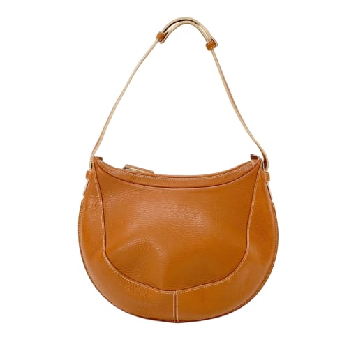 Brown Grain Calfskin Shoulder Bag