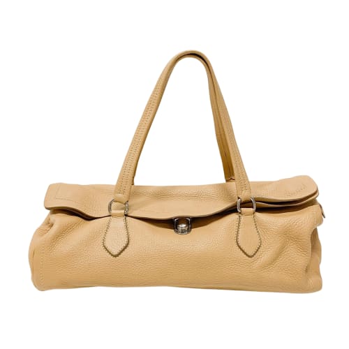 Neutral Grain Calfskin Leather Shoulder Bag