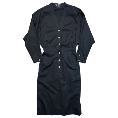 CHANEL 1987 Poster Style Black Gold-Button Clover Dress