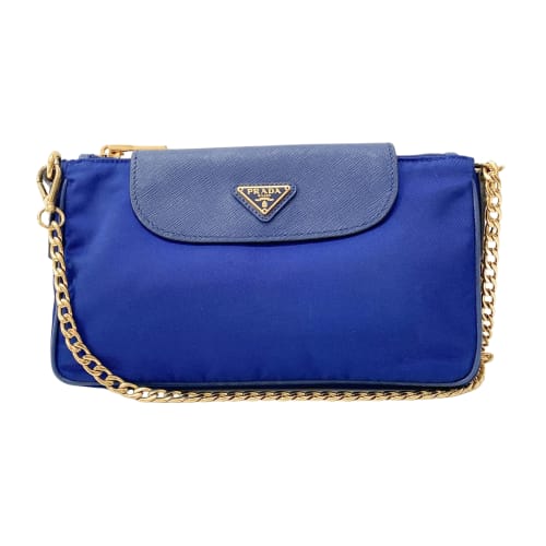 Gold Chain Blue Nylon Shoulder bag