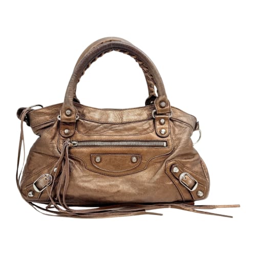 The First Metallic Brown Leather Two-Way Bag