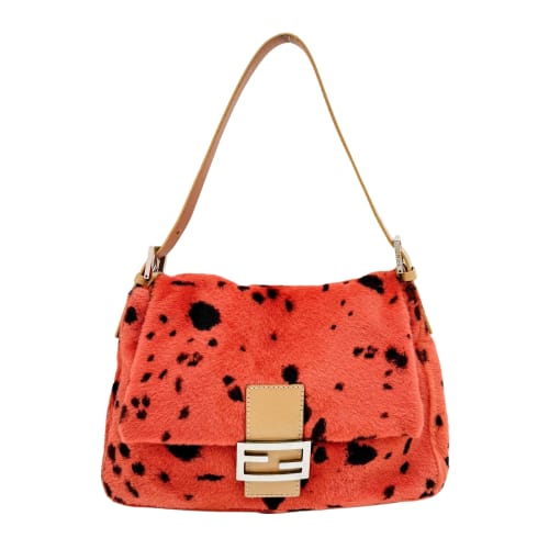 Mamma Baguette Orange Dalmatian Print Fur Shoulder Bag