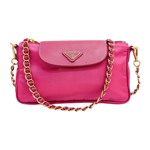 Gold Chain Pink Nylon Shoulder Bag