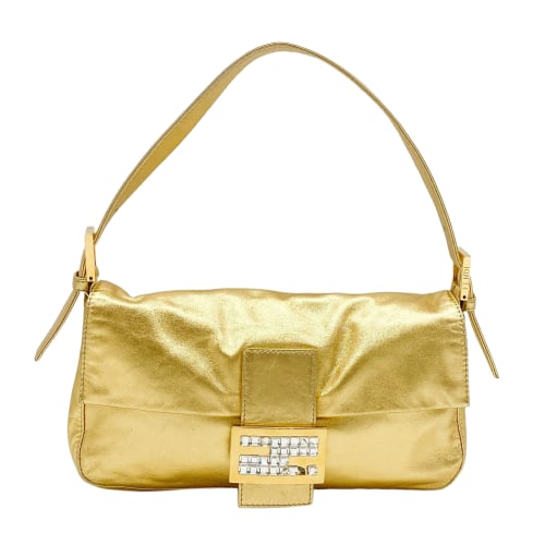 Baguette Gold Leather Shoulder Bag