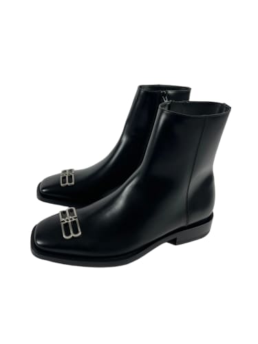 Balenciaga Square Toe Silver BB Rim Leather Ankle Boots FW 2019 - 40 EU