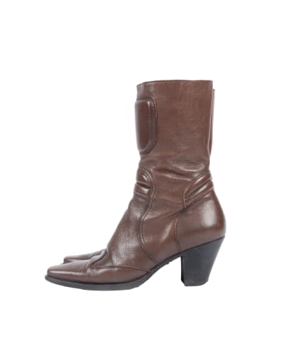 Brown Leather Moto Boots - 36