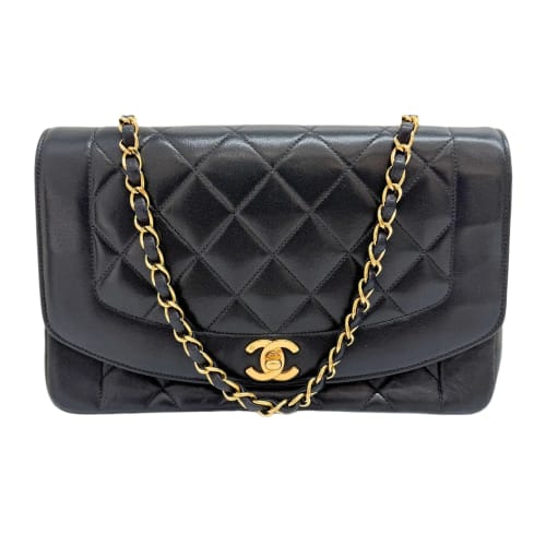 Diana Black Leather Chain Shoulder Bag