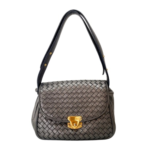 Intrecciato Silver Leather Shoulder Bag