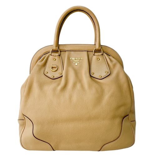 Beige Leather Bowler Bag