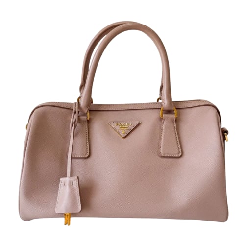 Beige Pink Leather Top Handle Bag