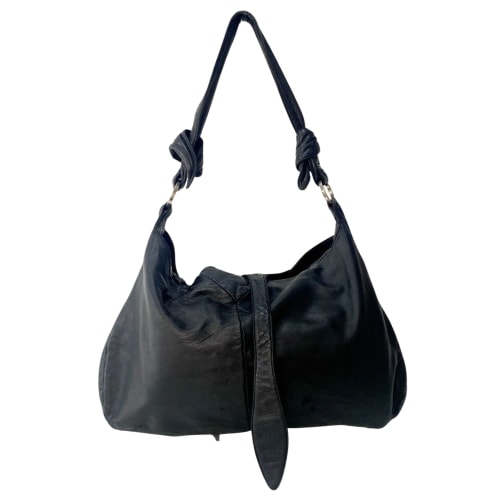 Soft Black Leather Shoulder Bag with Trying Detail