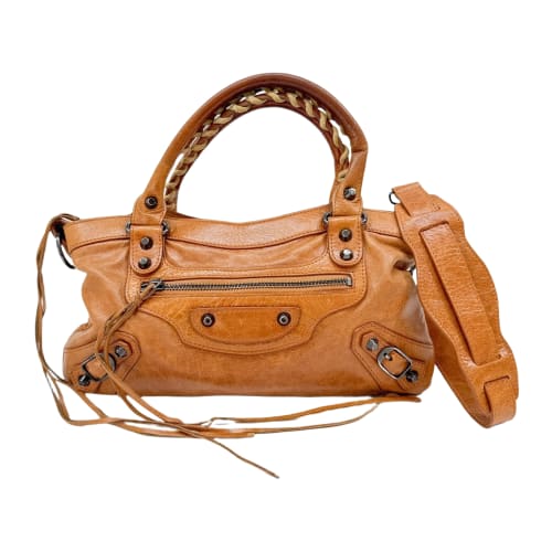 The First Caramel Brown Leather Two Way Bag