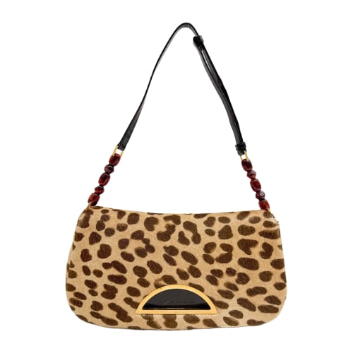 Malice Pearl Brown Cheetah Print Pony Hair Shoulder Bag