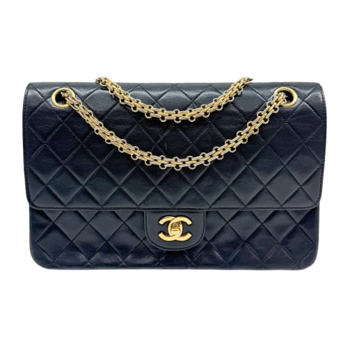 Classic Double Flap Matelasse Black Leather Shoulder Bag