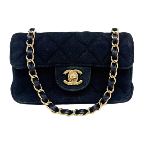 Classic Flap Black Matelasse Suede Mini Shoulder Bag