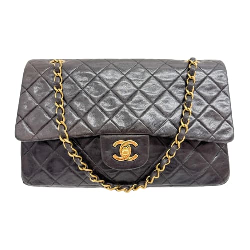 Classic Double Flap Black Matelasse Leather Shoulder Bag