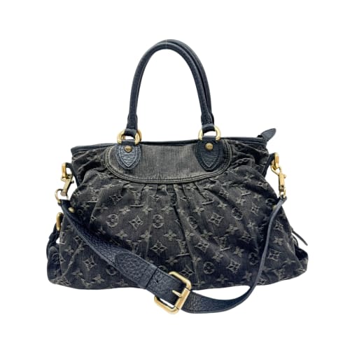 Neo Cabby MM Black Monogram Canvas Denim Two Way Bag