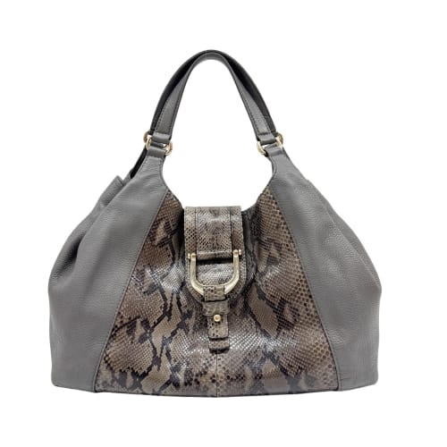 Stirrup Brown Python Embossed Leather Shoulder Bag
