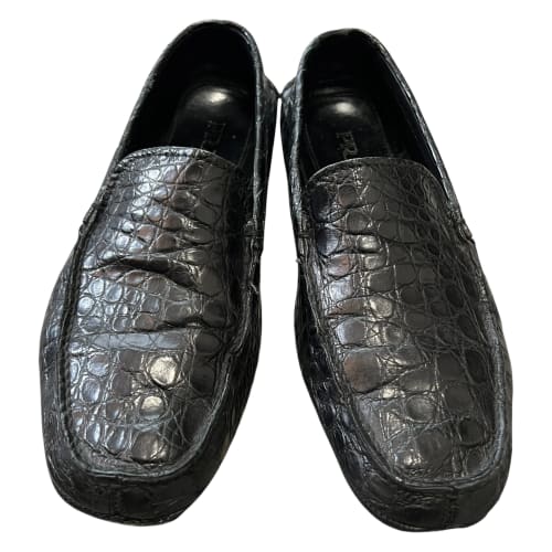 PRADA Crocodile-Embossed Leather Loafers