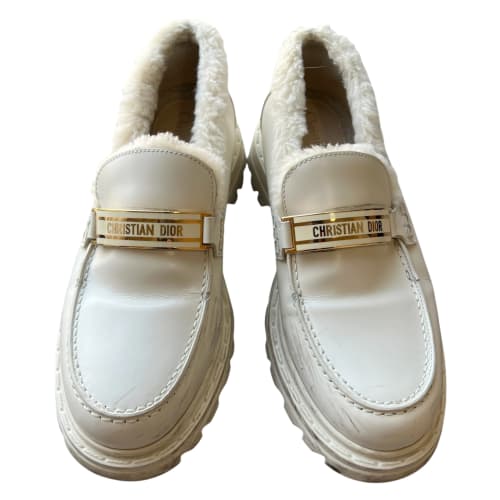 Christian Dior Logo Plate Shearling Lined Loafers