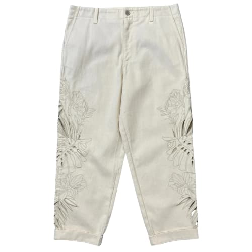 ETRO Floral Cutwork Embroidered Cotton Pants Ivory